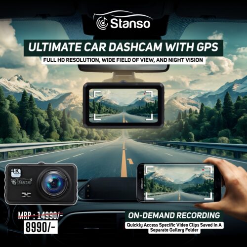 Stanso Car Dashcam Front & Back | 4K Full HD | Wide Angle View | G-Sensor & Night Vision | Ideal for All Cars & SUVs